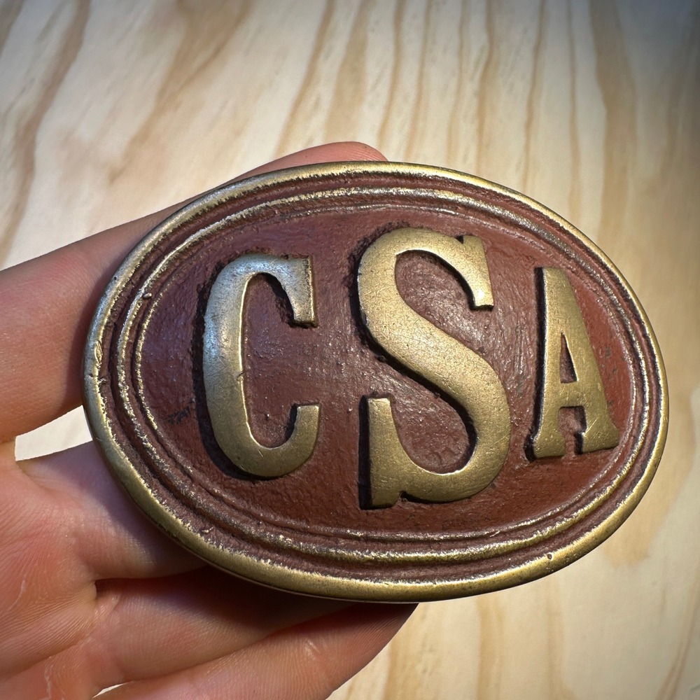 Vintage CSA Civil War Style Belt Buckle Bronze Brass Tone Oval Reenactment